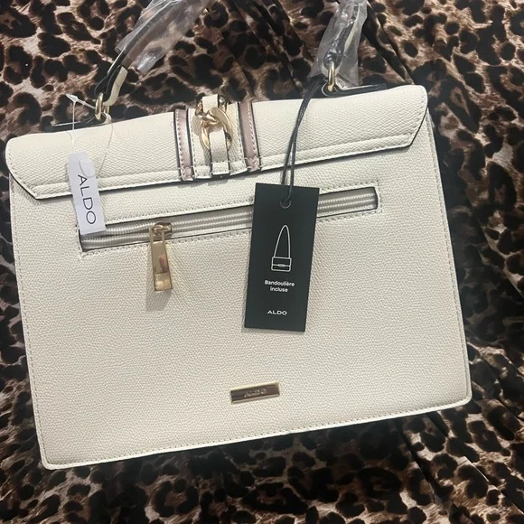 Aldo Cream Glitter Accent Top-Handle Bag with Gold Chain Detail - Picture 2 of 6